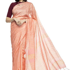 Bollywood Kota Silk Striped Handloom Apricot Orange Saree