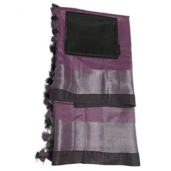 Mounatbatten Pink Bhagalpuri Handloom Linen Slub Blend Saree With Black Contrast Blouse Piece - View 2