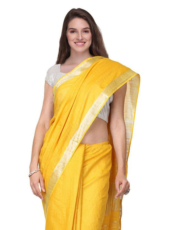 Cyan & Yellow women's Bhagalpuri Handloom Cotton-Linen Blend Saree Combo (Pack Of 2) With Running Unstiched Blouse Piece - View 8