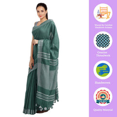Hookers' Green women's Bhagalpuri Handloom Blend Linen-Cotton Saree With Running Unstiched Blouse Piece_Free Size_Variation Of Colors - View 2