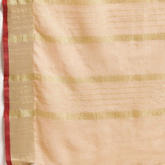 Linen Cotton Blend Contrast Handloom Bhagalpuri Saree for Women (Gold-Calico_Beige-Red) - View 5