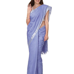 Vista Blue women's Cotton Slub Saree With Blouse Piece