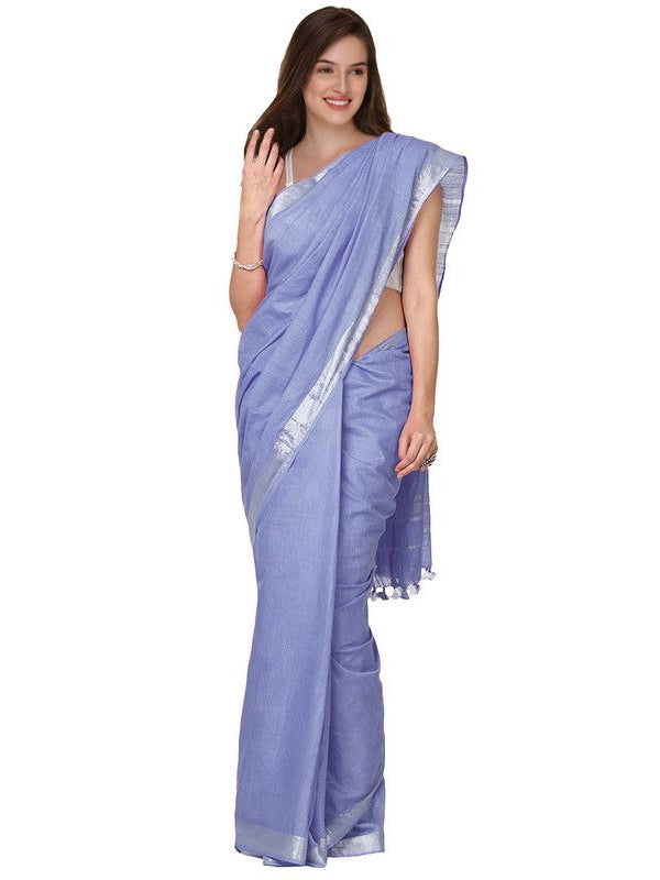 Vista Blue women's Cotton Slub Saree With Blouse Piece