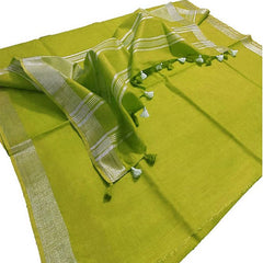 Pear Green women's Bhagalpuri Linen Saree With Blouse Piece - View 6