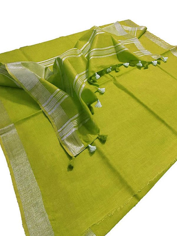 Pear Green women's Bhagalpuri Linen Saree With Blouse Piece - View 6