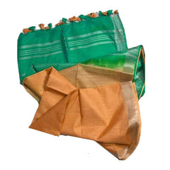 Mint Green & Sandy Orange Bhagalpuri women's Ethnic Wear Handloom Linen Cotton Blend Zari Border Two Dye Saree With Running Unstitched Blouse Piece - View 2