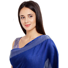Fine Blue women's Bhagalpuri Handloom Blend Linen-Cotton Saree With Running Unstiched Blouse Piece_Free Size_Variation Of Colors - View 3