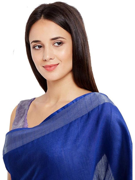 Fine Blue women's Bhagalpuri Handloom Blend Linen-Cotton Saree With Running Unstiched Blouse Piece_Free Size_Variation Of Colors - View 3