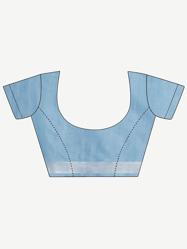 Uranian Blue women's Cotton Slub Saree With Blouse Piece - View 3