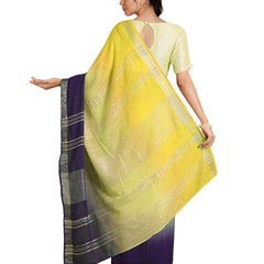 Lemon Yellow & Dark Purple women's Bhagalpuri Handloom Linen Cotton Blend Two Dye Saree With Running Unstitched Blouse Piece - View 3