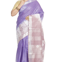 Ultra Violet & Fallow Brown women's Bhagalpuri Handloom Cotton Linen Slub Blend Tie Two Dye (Sibory Two Dye) Saree With Running Unstitched Blouse Piece - View 5