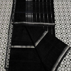 Cotton Handloom Mangalagiri Silk Saree with Temple Border (100198 Black)