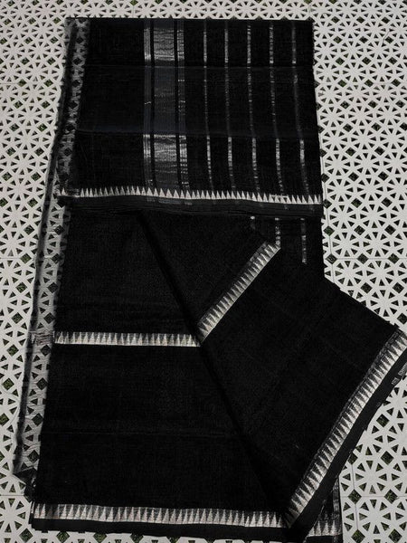 Cotton Handloom Mangalagiri Silk Saree with Temple Border (100198 Black)