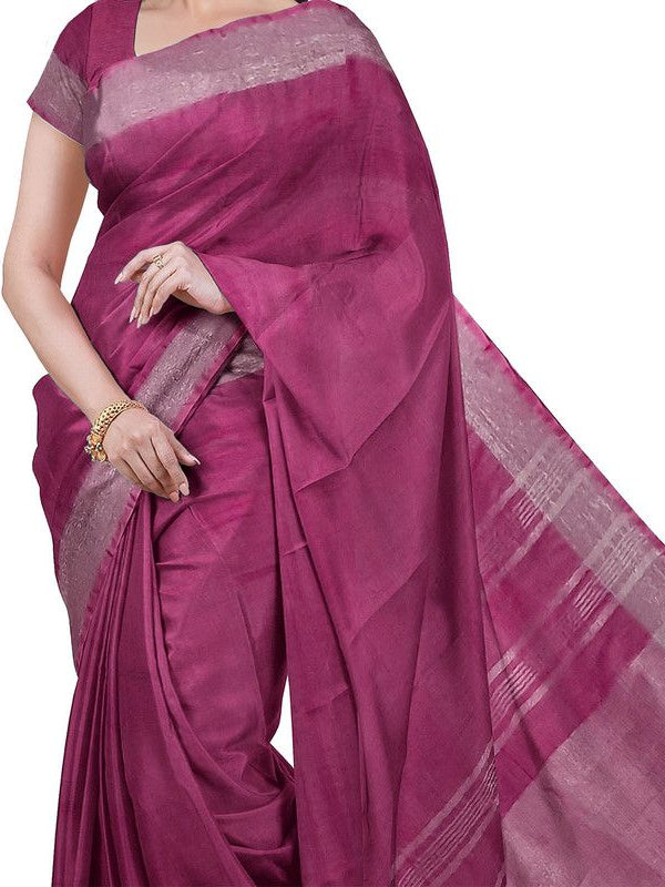 Raspberry Pink & Sienna Orange women's Bhagalpuri Handloom Cotton-Linen Blend Saree Combo (Pack Of 2) With Running Unstiched Blouse Piece - View 4