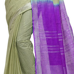 Saplin Tan & French Violet women's Bhagalpuri Handloom Pure Cotton Two Dye Saree With Running Unstitched Blouse Piece - View 4