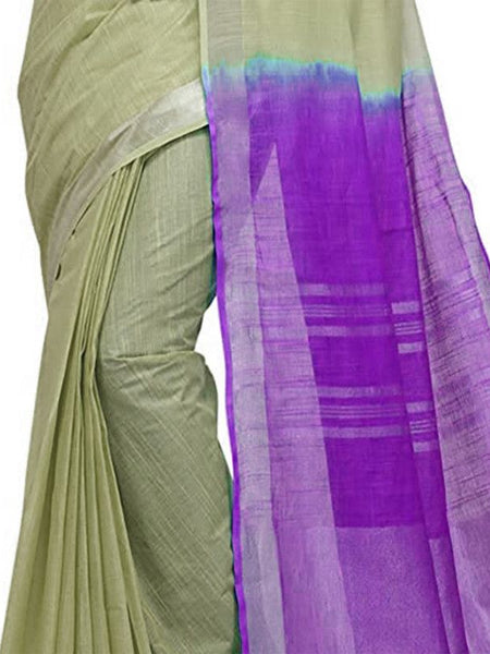 Saplin Tan & French Violet women's Bhagalpuri Handloom Pure Cotton Two Dye Saree With Running Unstitched Blouse Piece - View 4
