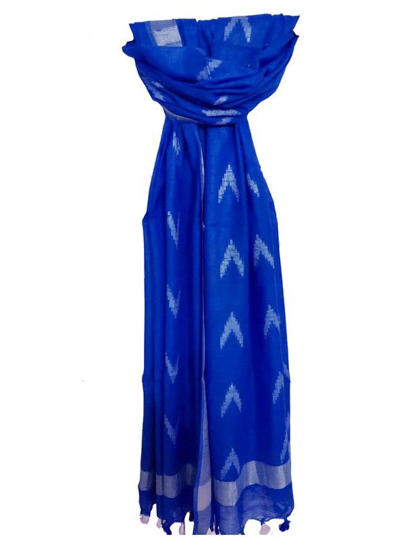 Linen Cotton Blend Zari Weaving Handloom Ikkat Dupatta (12012 Cobalt_Blue)