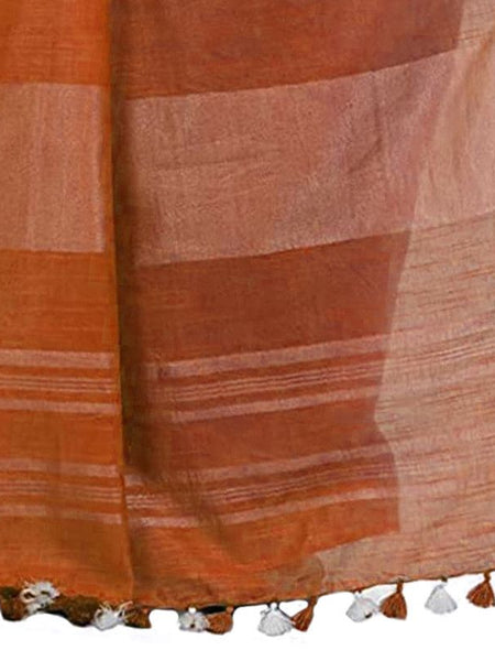Whiskey Tan & Mohangni Orange women's Bhagalpuri Handloom Pure Cotton Two Dye Saree With Running Unstitched Blouse Piece - View 4