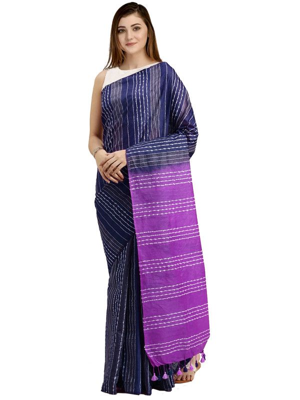 Navy Blue & Heliotropes women's Kota Art Silk Saree With Blouse Piece