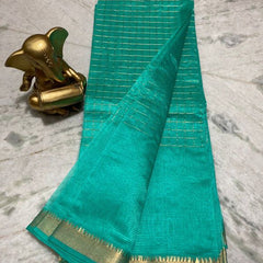 Bhagalpuri Handloom Cotton Silk Check Half Body Saree for women's (Turquoise)