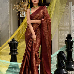 Maroon Red Cotton Tissue Silk Designer Handloom Bhagalpuri Saree - View 3