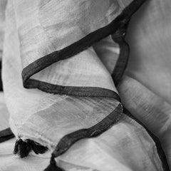 Black women's Bhagalpuri Handloom Linen Cotton Blend White Saree With Silver Zari Border And Contrast Unstitched Blouse Piece - View 5