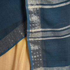 Sunglow Yellow & Cerulean Blue women's Bhagalpuri Handloom Linen Slub Blend Two Dye Saree With Running Unstitched Blouse Piece - View 7