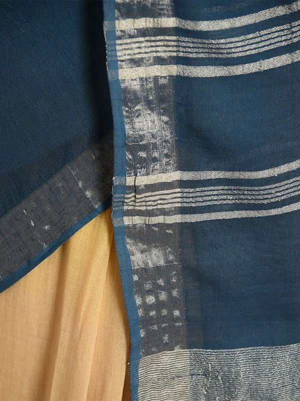 Sunglow Yellow & Cerulean Blue women's Bhagalpuri Handloom Linen Slub Blend Two Dye Saree With Running Unstitched Blouse Piece - View 7