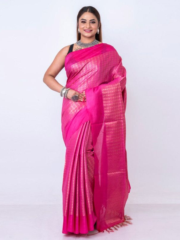 Cotton Munga Silk Bhagalpuri Handloom Crafted Zari Weaving Saree for women's (Fine_Pink)