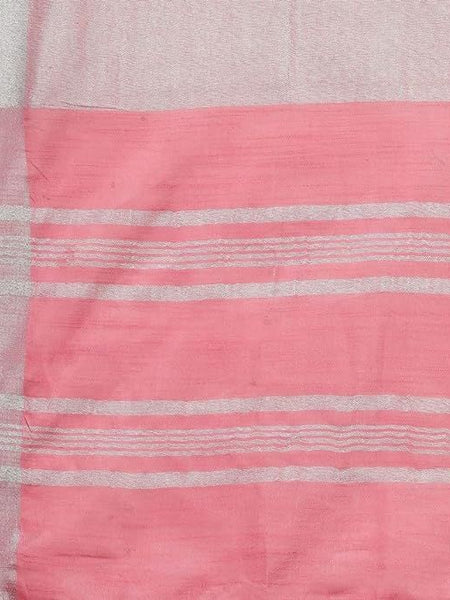 Handloom Linen Cotton Blend Contrast Bhagalpuri Saree for Women (Blush_Pink-Cyan) - View 4