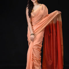 Handloom women'sBhagalpuri Tussar Munga Silk Blend Two Dye Saree (Aprict_Orange & Terry_Red) - View 4