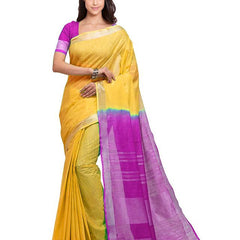 Handloom Bhagalpuri Cotton Slub Blend Two Dye Saree With Running Unstitched Blouse Piece