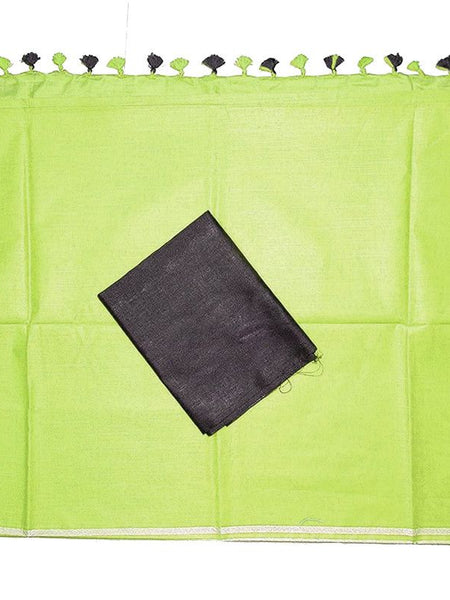 Green women's Bhagalpuri Blend Linen Saree With Black Pipin Contrast Blouse Piece - View 2