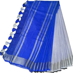 Royal Blue women's Bhagalpuri Linen-Slub Blend Two Dye Saree With Blouse Piece - View 4