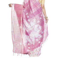 Slate Blue & Han Pink women's Bhagalpuri Handloom Cotton Linen Slub Blend Tie Two Dye (Sibory Two Dye) Saree With Running Unstitched Blouse Piece - View 8