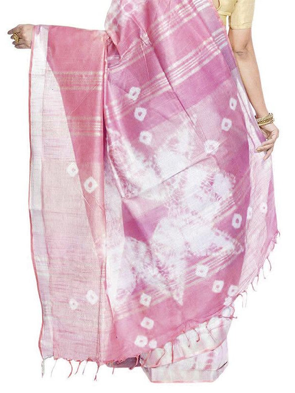 Slate Blue & Han Pink women's Bhagalpuri Handloom Cotton Linen Slub Blend Tie Two Dye (Sibory Two Dye) Saree With Running Unstitched Blouse Piece - View 8