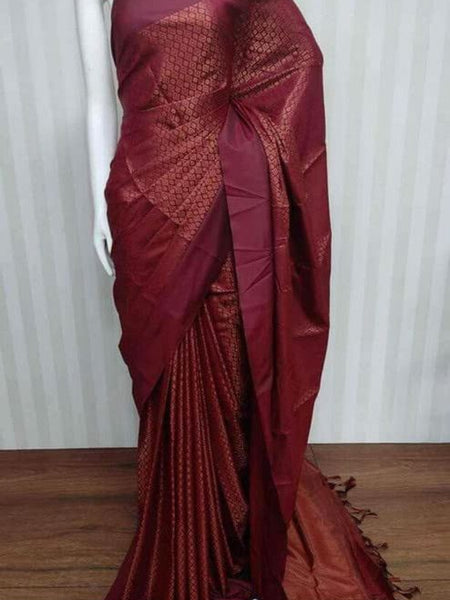 Maroon Red Handloom Bhagalpuri Craftted Weaving Patern Designer Saree