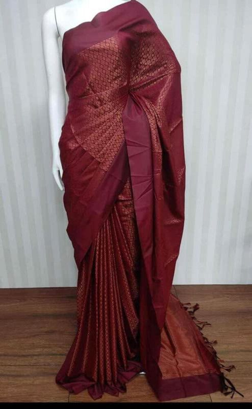 Maroon Red Handloom Bhagalpuri Craftted Weaving Patern Designer Saree