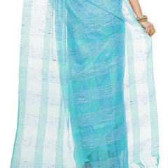 Capri Cyan women's Bhagalpuri Kota Doria Silk Semi Transparent Saree With Unstiched Blouse Piece - View 4