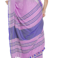 Lavender Pink-Blue women's Bhagalpuri Handloom Cotton Linen Blend Contrast Pallu Saree And Unstitched Contrast Blouse Piece - View 5