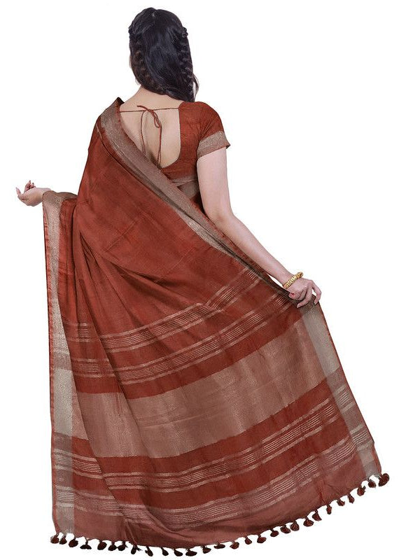 Mint Green & Sienna Orange women's Bhagalpuri Handloom Cotton-Linen Blend Saree Combo (Pack Of 2) With Running Unstiched Blouse Piece - View 7