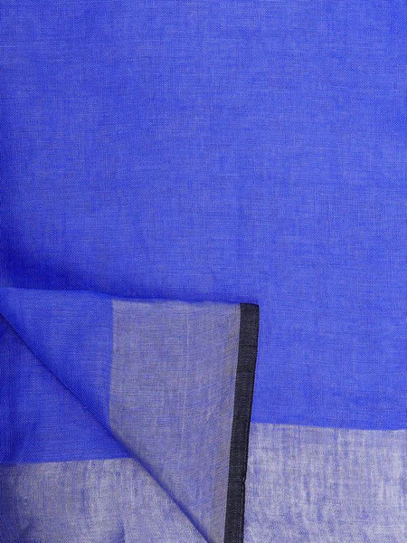 Neon Blue women's Bhagalpuri Blend Linen Saree With Black Pipine Contrast Blouse Piece - View 3