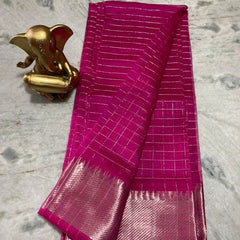Cotton Silk Handloom Bhagalpuri Wide Border Check Saree