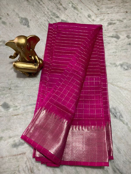 Cotton Silk Handloom Bhagalpuri Wide Border Check Saree