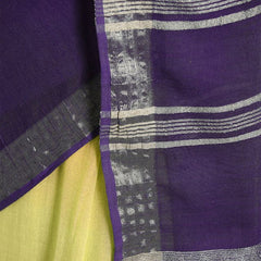 Lemon Yellow & Dark Purple women's Bhagalpuri Handloom Linen Cotton Blend Two Dye Saree With Running Unstitched Blouse Piece - View 6