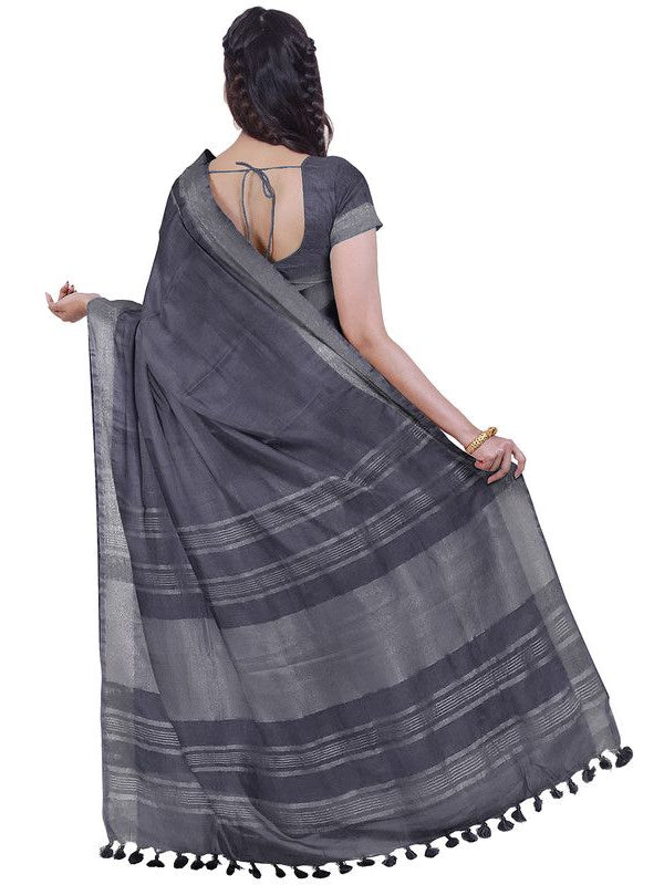 Grey & Sienna Orange women's Bhagalpuri Handloom Cotton-Linen Blend Saree Combo (Pack Of 2) With Running Unstiched Blouse Piece - View 3