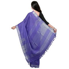 Slate Blue Bhagalpuri women's Handloom Linen Cotton Ethnic Wear Saree With Running Unstitched Blouse Piece - View 3
