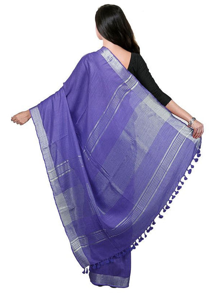 Slate Blue Bhagalpuri women's Handloom Linen Cotton Ethnic Wear Saree With Running Unstitched Blouse Piece - View 3