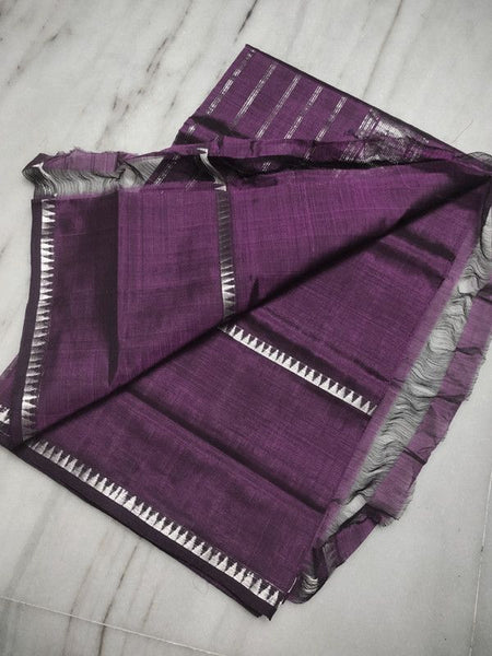 Cotton Handloom Mangalagiri Silk Saree with Temple Border (100222 Mountbatten_Brown)