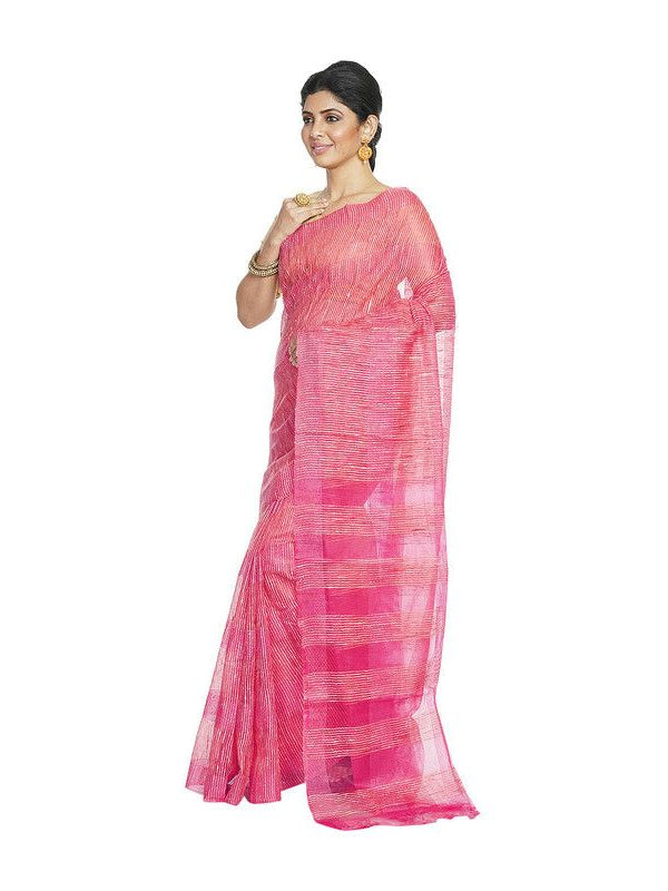 Bhagalpuri Kota Doria Silk Semi Transparent Saree With Unstiched Blouse Piece - View 2